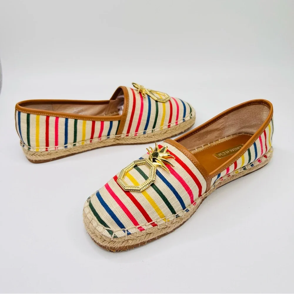 Louise et Cie Adige Rainbow Striped Jute-Wrapped Sole Espadrille Slip On Flats